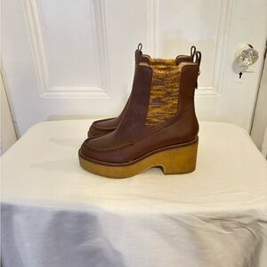 Coach Delaney Brown Leather and Wool Chelsea Boots Size 9